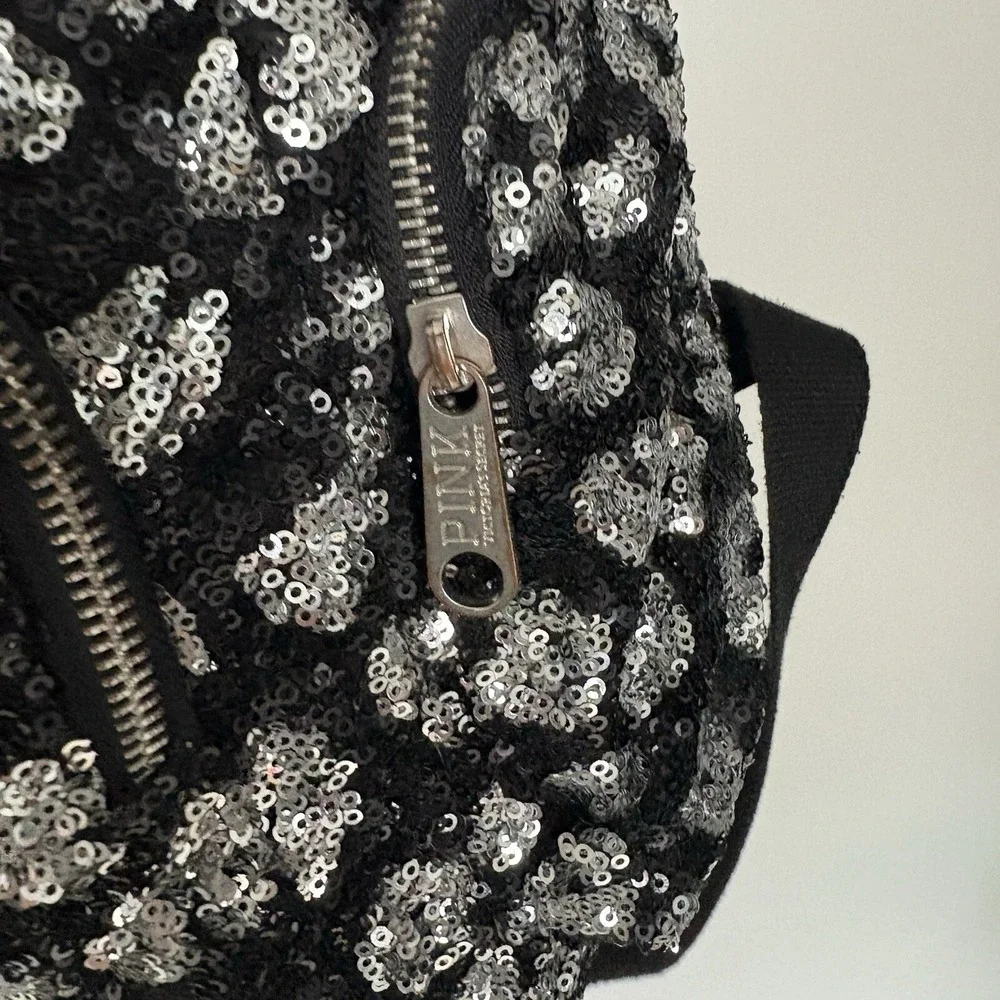Victoria's Secret PINK BLACK LEOPARD CHEETAH FULL SEQUIN Bling Backpack Rare